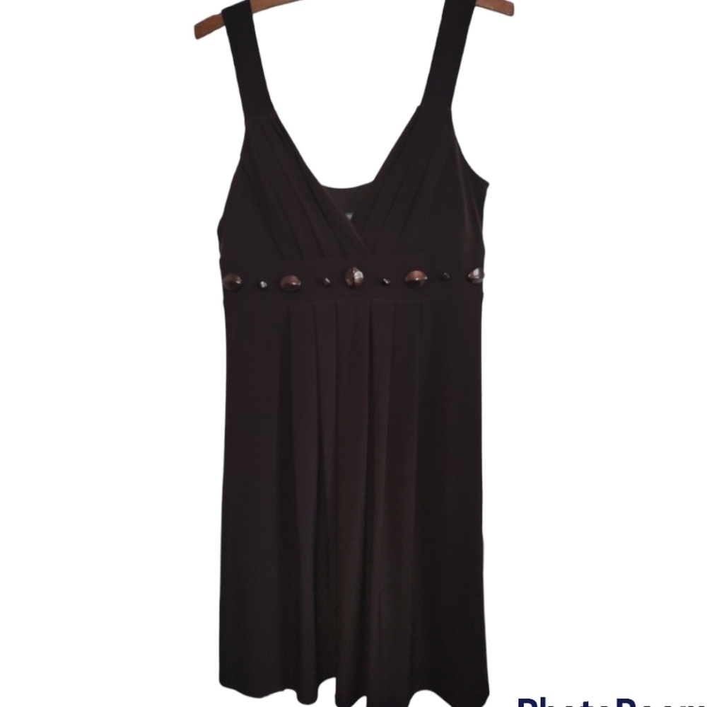Bisou Bisou fit and flare mini dress brown size 6 beaded accent